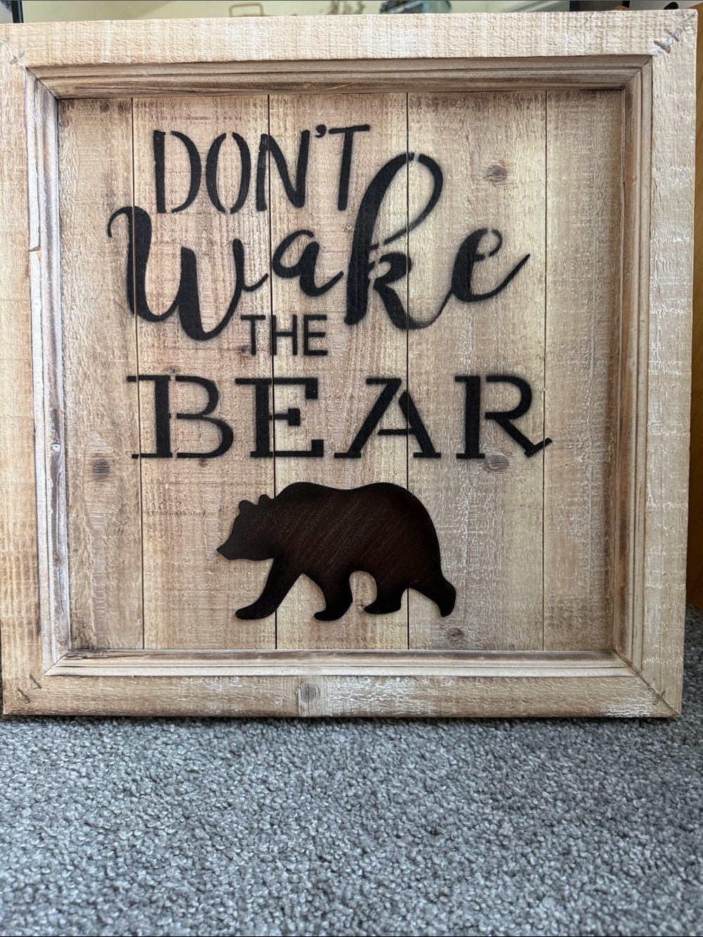 Rustic "Don't Wake the Bear" Wood Wall Sign - Black on Natural